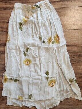 Vintage Wind River Juniors Large White Floral Lined Front Slit High Rise Skirt